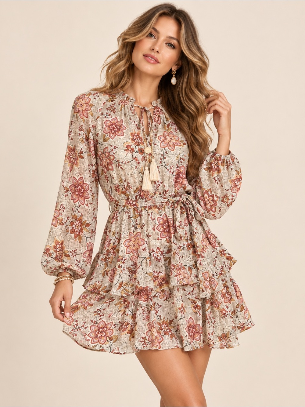 MINKPINK Alcha Floral Ruffle Long Sleeve Mini Dress